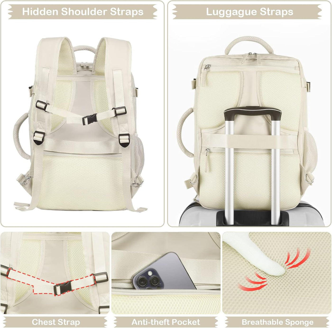 Hanples Mochila de viaje para mujeres y hombres, mochila grande par...