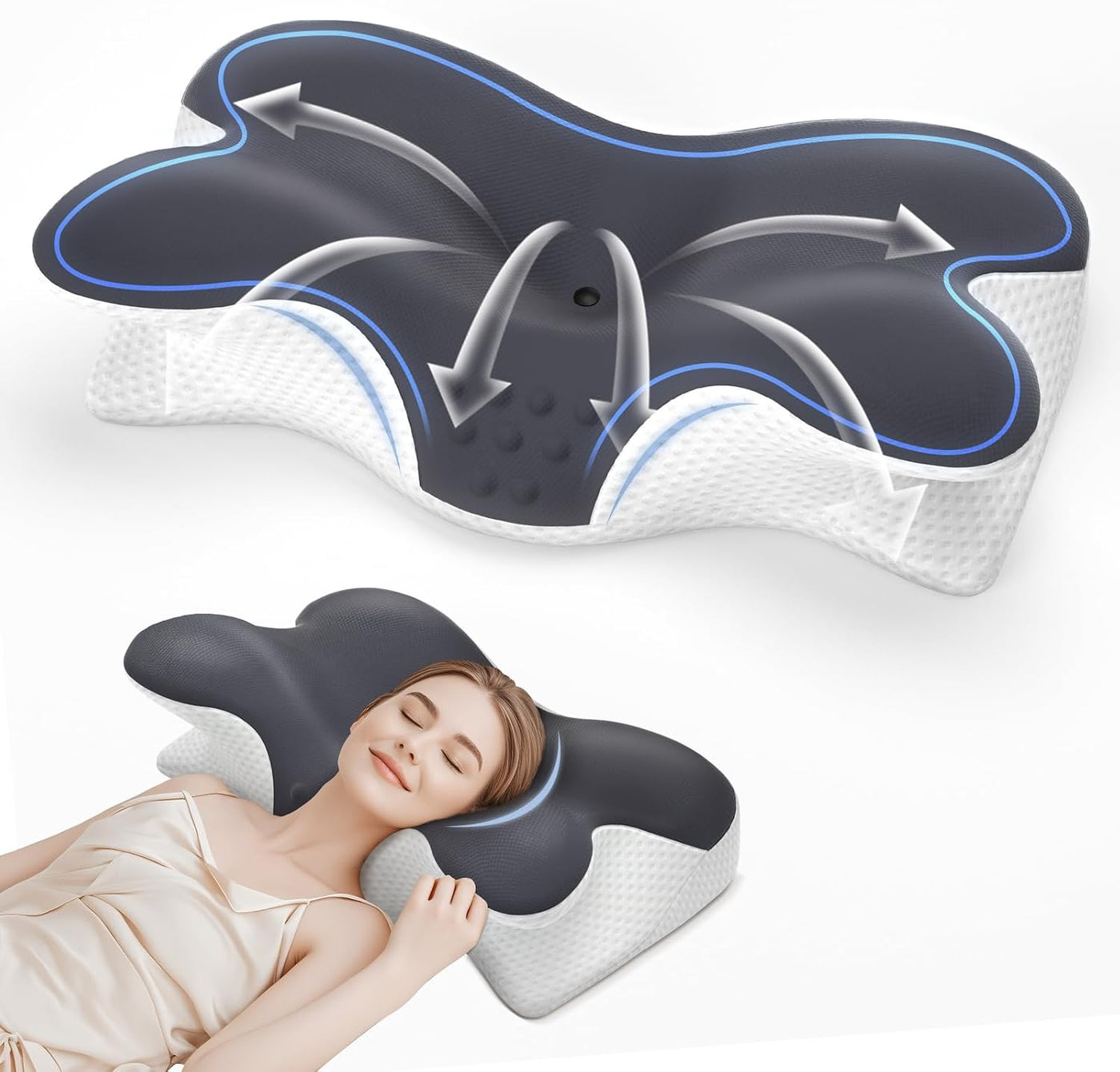 BNXIANG Almohada cervical para aliviar el dolor de cuello, almohada...