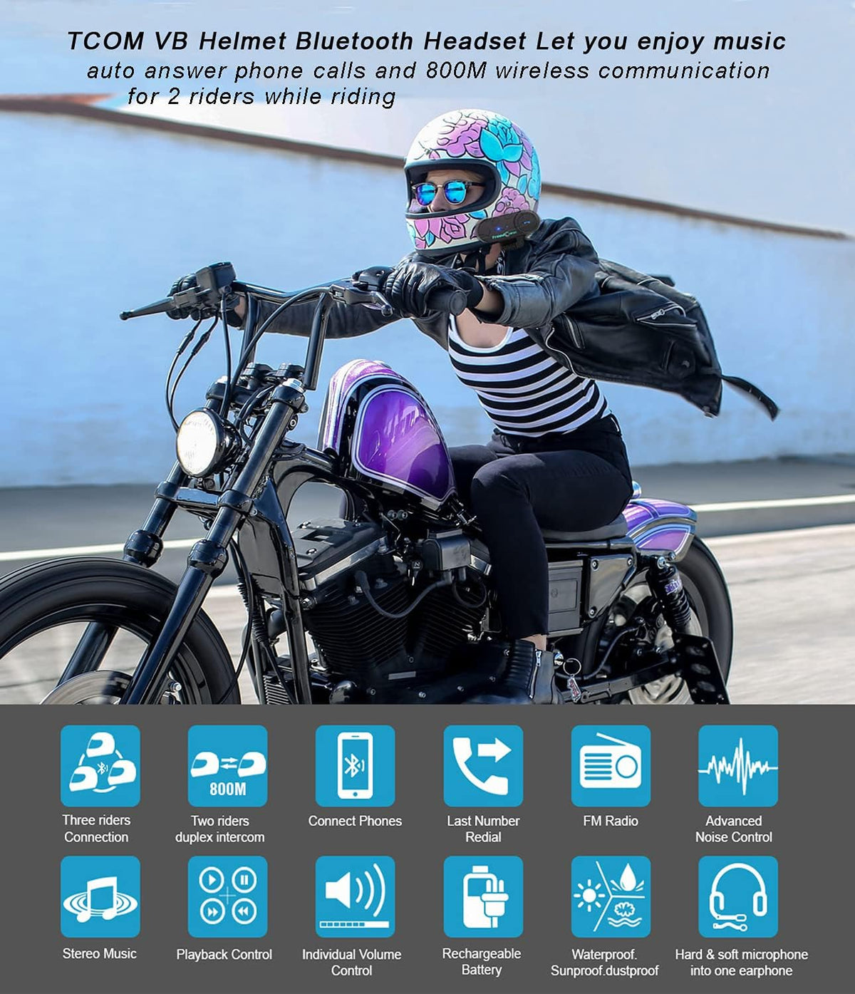 FreedConn TCOM VB - Auriculares Bluetooth para motocicleta, sistema...
