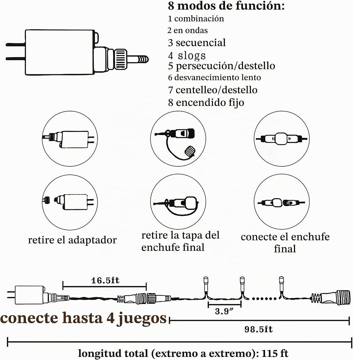 Dazzle Bright - Guirnalda de 300 luces LED para Navidad de 100 pies...