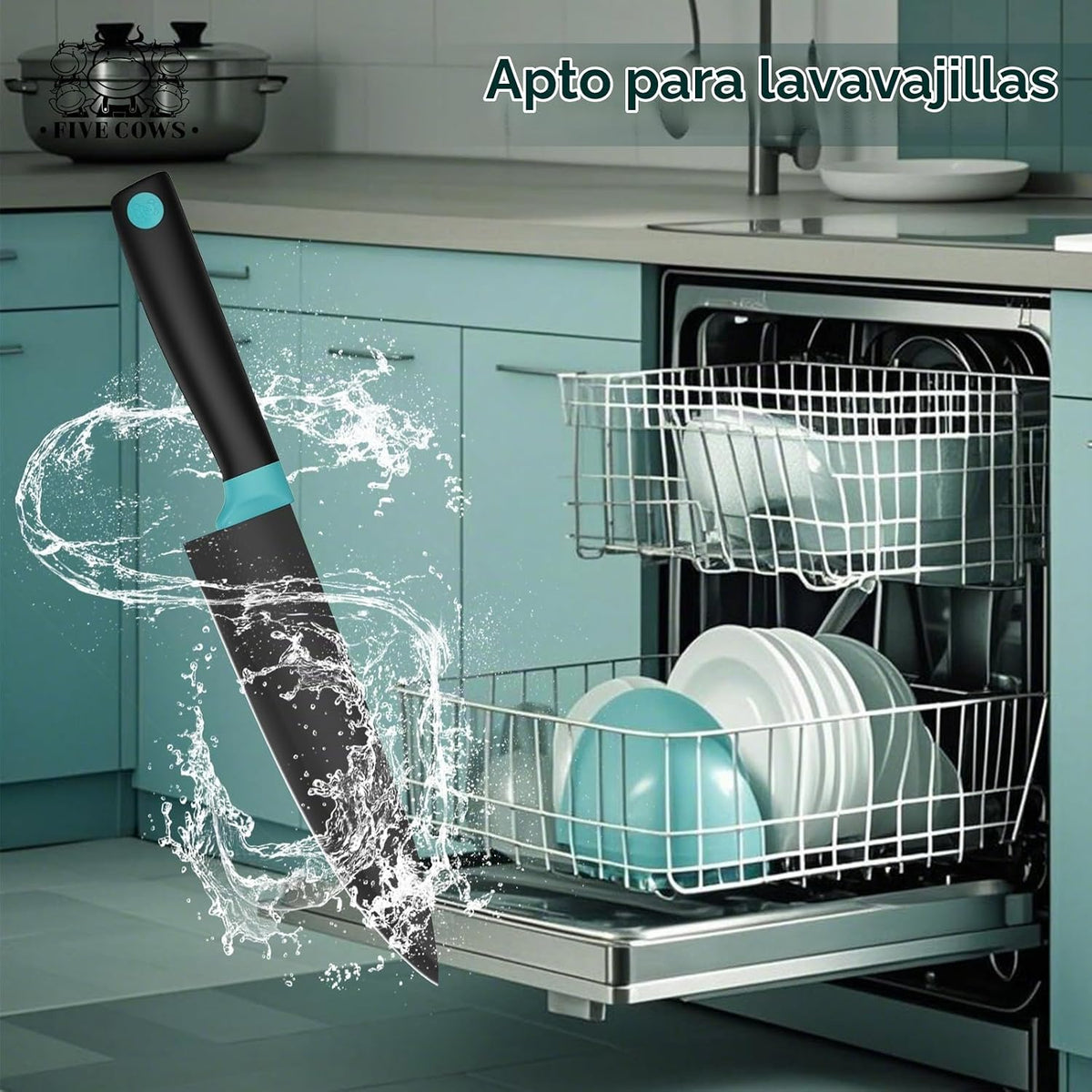 Juego de 14 cuchillos de cocina con afilador alemán de acero inoxid...