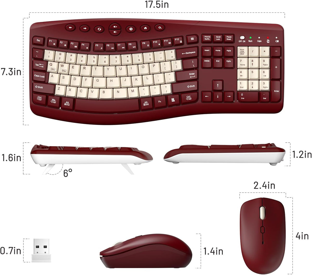 Teclado inalámbrico y ratón Combo silencioso ergonómico diseño curv...