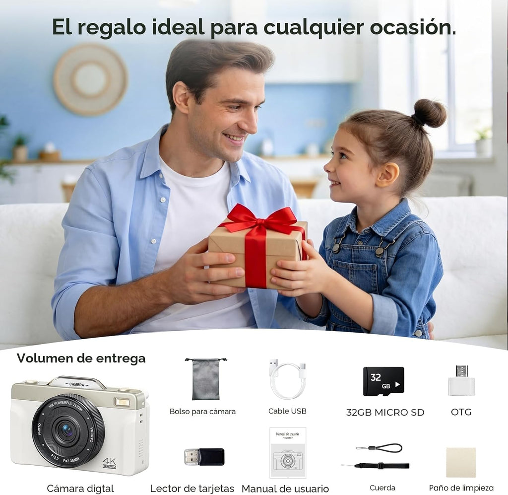 Cámara digital 4K para fotografía, 2026, cámara WiFi de enfoque aut...