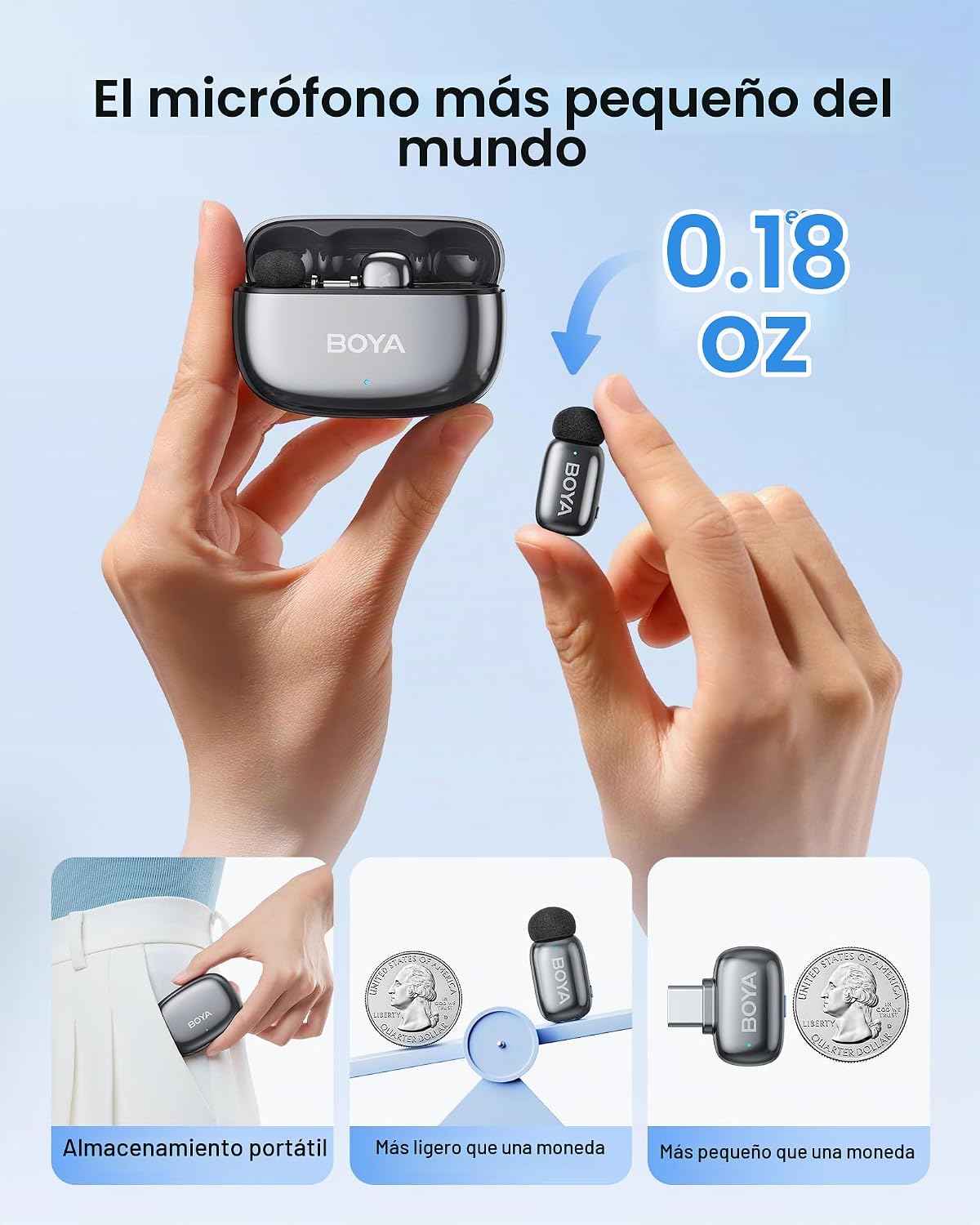BOYA Mini 2 Micrófono Lavalier Inalámbrico para iPhone 15-17\/Andro...