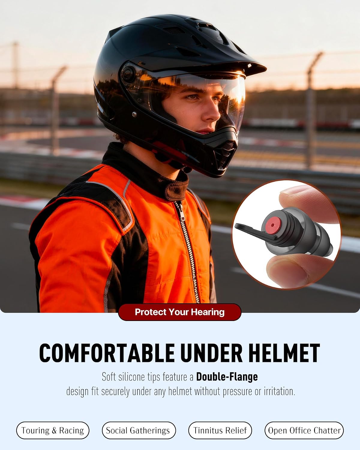 Tapones para moto 2 pares, reducción de ruido del viento y prevenci...