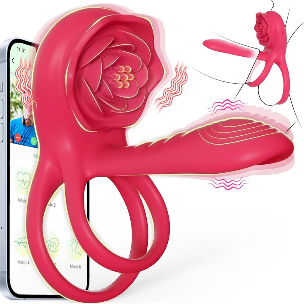 Anillo vibrador para el pene con estimulador de clítoris rosa, vibr...