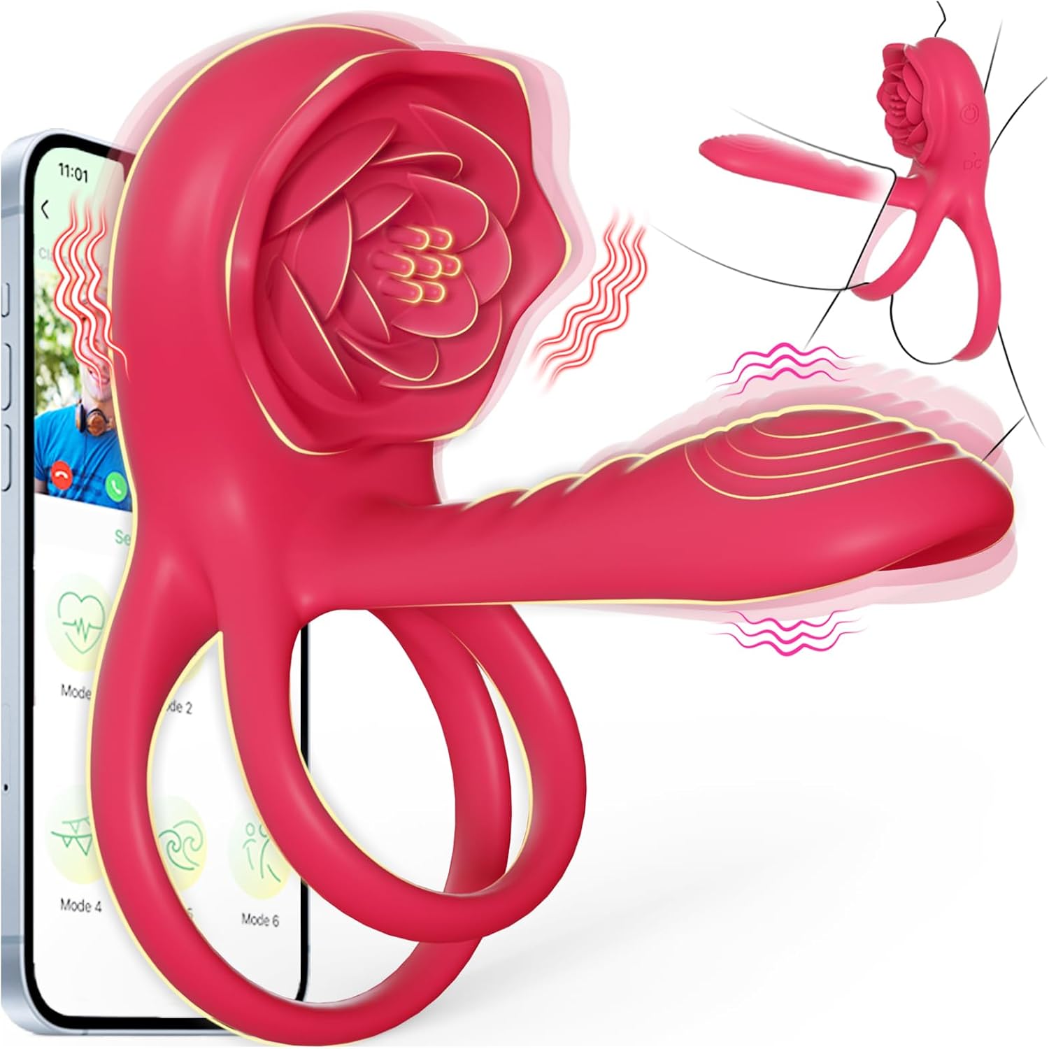 Anillo vibrador para el pene con estimulador de clítoris rosa, vibr...