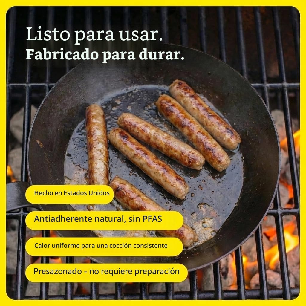 Sartén de acero al carbono de Lodge, Negro | Sartén ligera de alto...