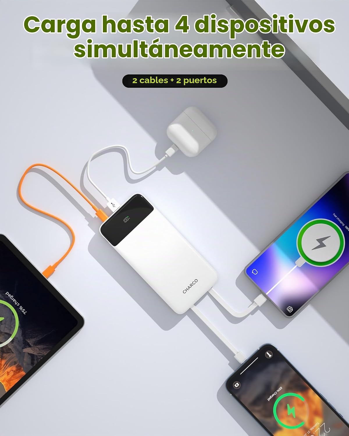 CHARCO Cargador portátil Banco de energía con cable incorporado 100...