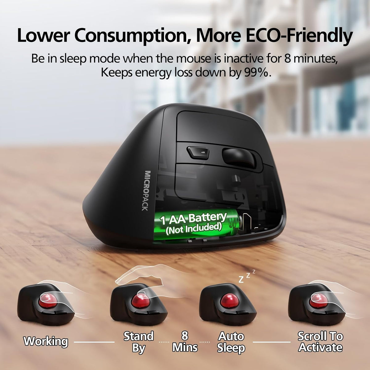 MicroPack Ratón inalámbrico ergonómico con Trackball y 5 DPI ajusta...