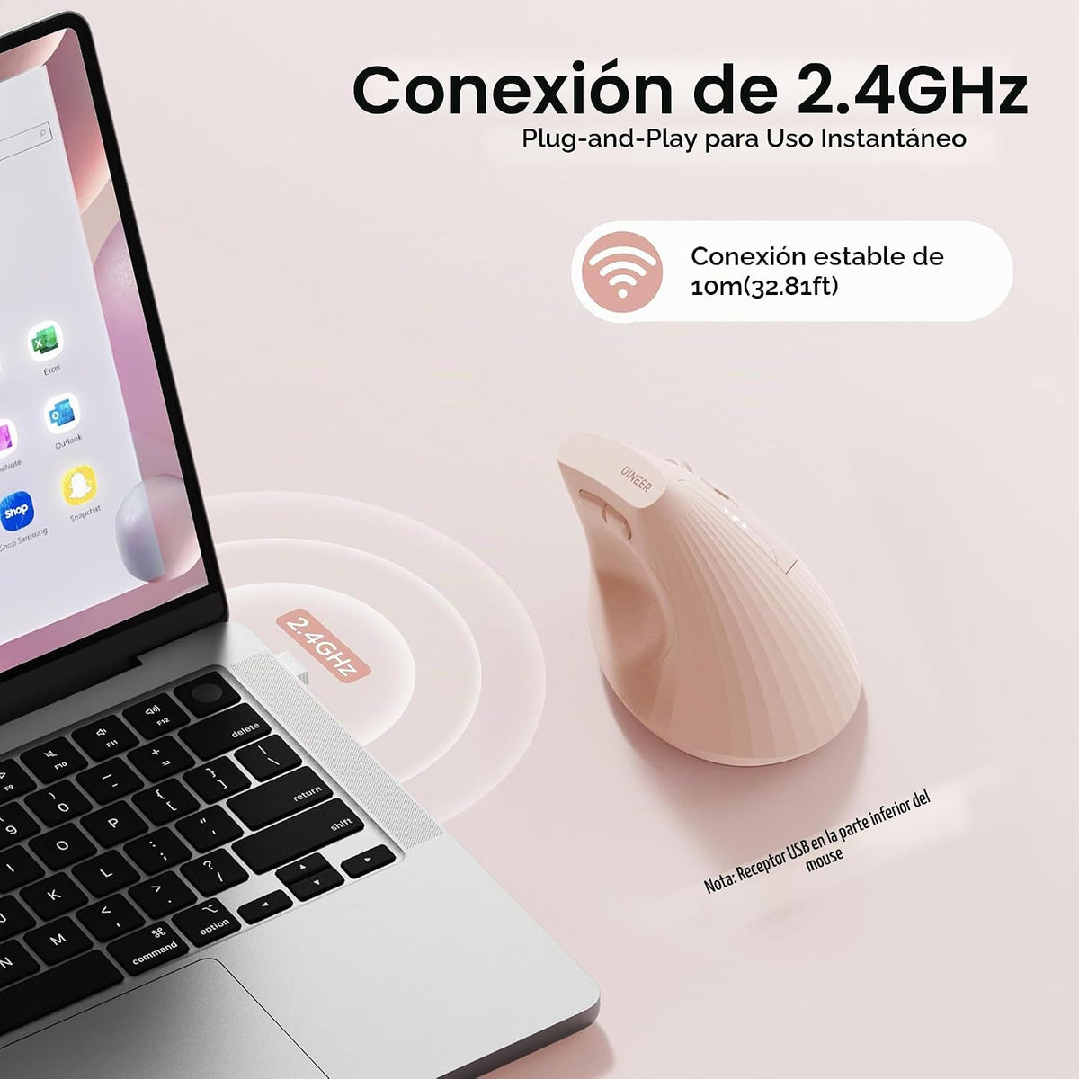 Uineer Ratón vertical ergonómico, ratón inalámbrico 2.4G, recargabl...