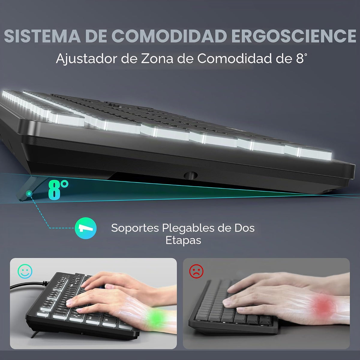 TECKNET Teclado con cable, escritura silenciosa, diseño de tamaño c...
