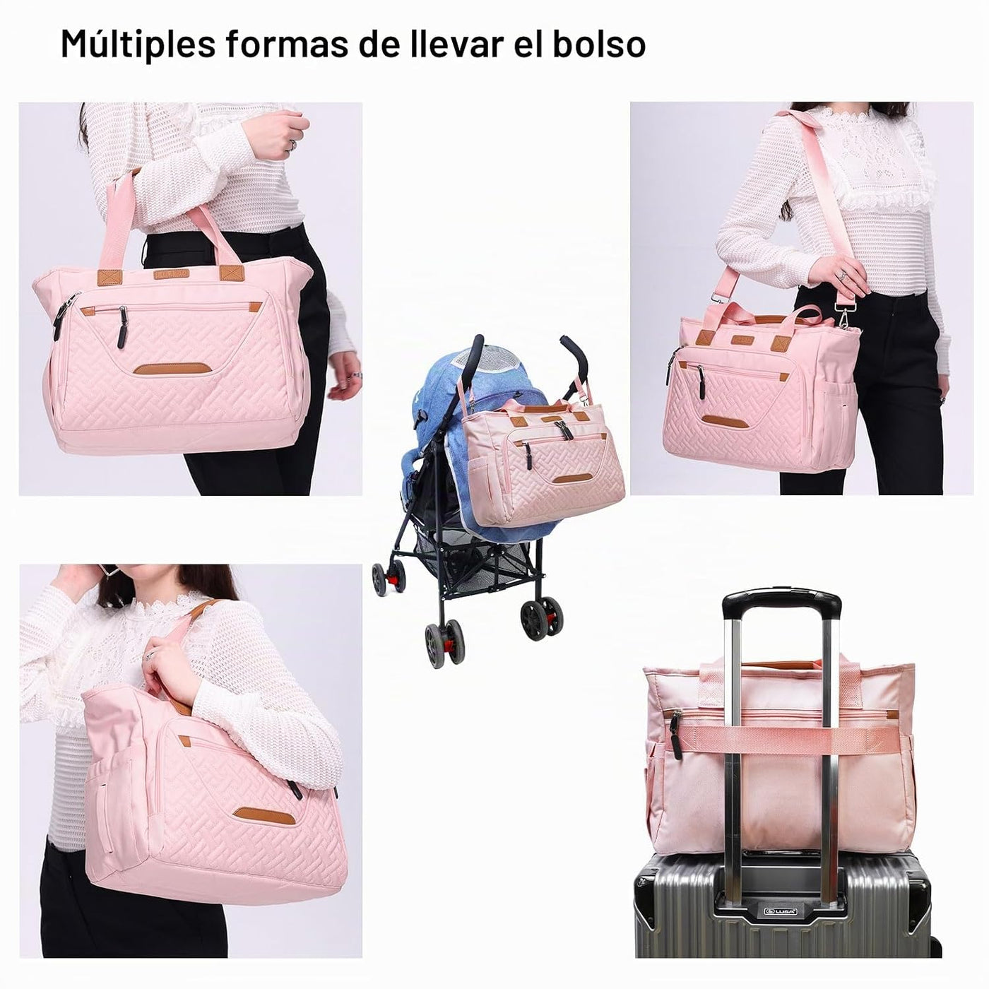 FHELAD Bolsa de pañales para mujer, bolsas de bebé con compartiment...