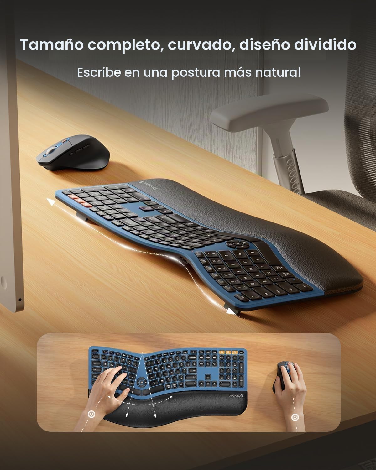 ProtoArc Teclado y ratón inalámbrico ergonómico, EKM01 Plus tamaño...