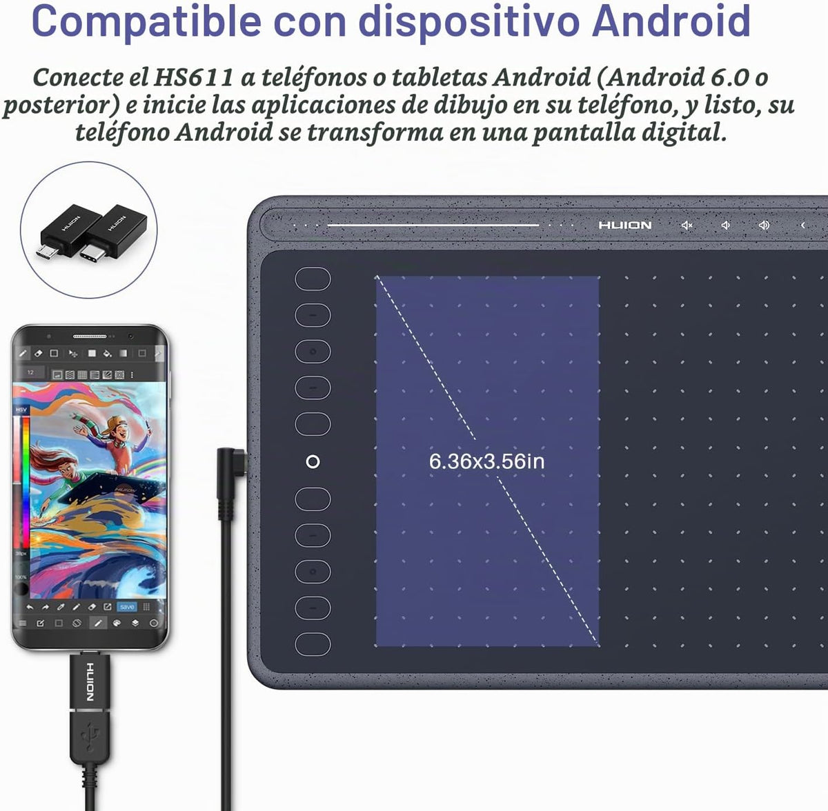 HUION HS611 Tableta de dibujo 8192 Tableta gráfica de presión con 1...