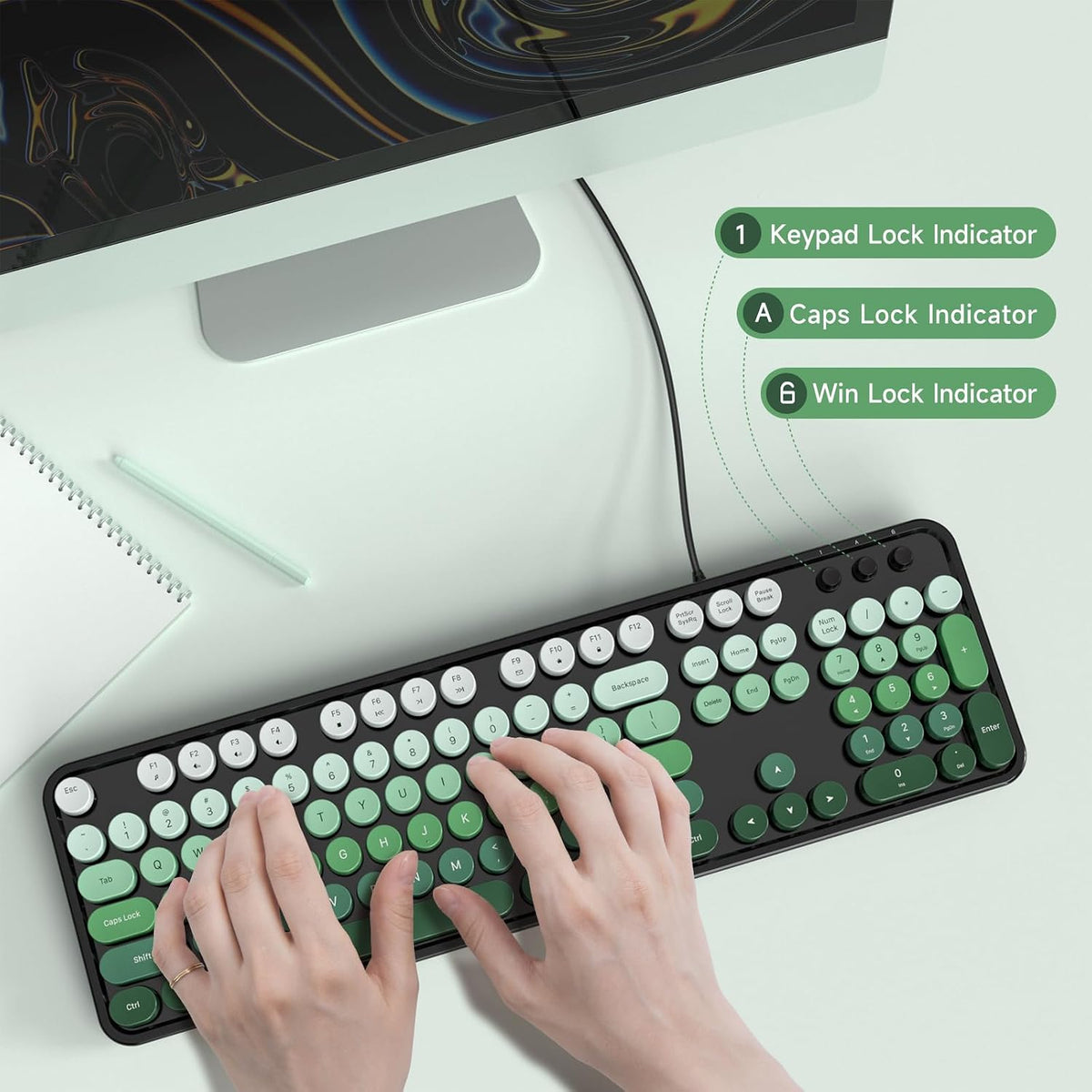 Dliter - Teclado con cable, 104 teclas de máquina de escribir de ta...