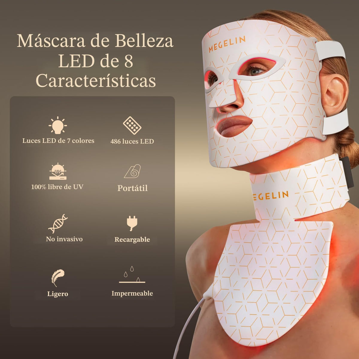 MEGELIN Máscara facial y cuello de terapia de luz roja, máscara fac...