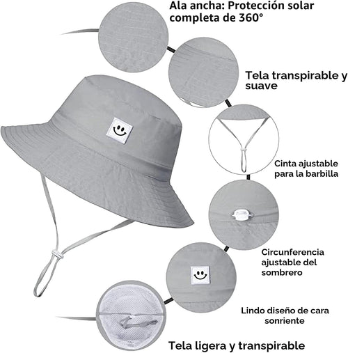 55cube Sombrero de sol para bebés y niños pequeños UPF 50+ con corr...
