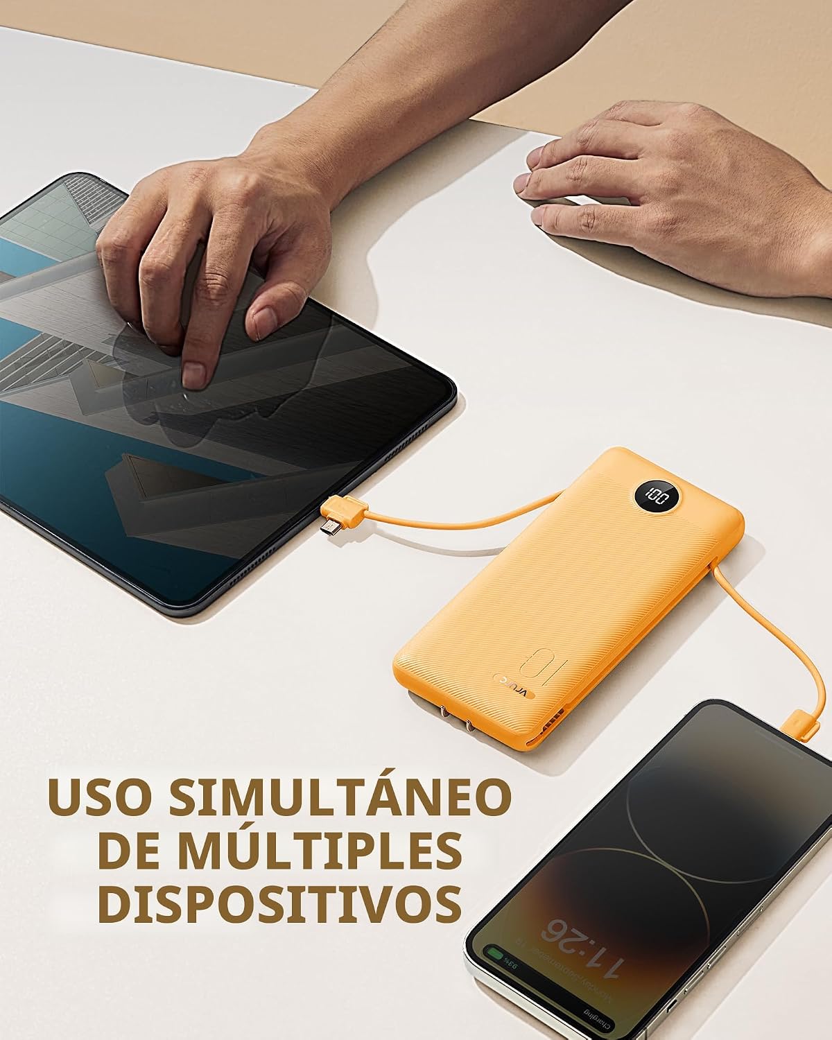 VRURC Cargador portátil, cables integrados en el banco de energía y...