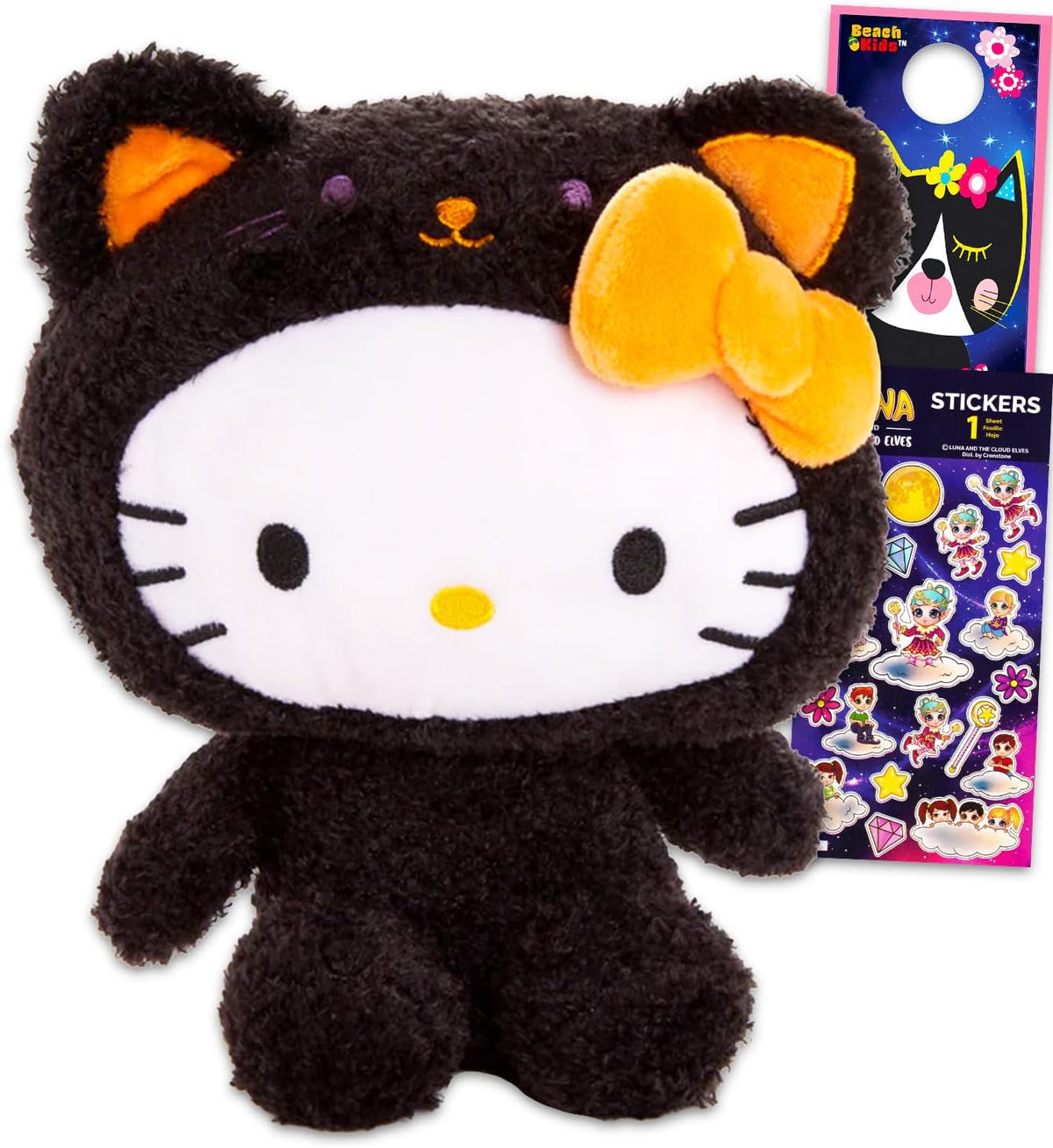 Sanrio Hello Kitty - Juego de peluche de gato negro para niñas, paq...