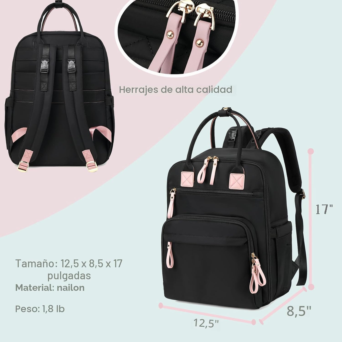 LORADI Mochila grande para pañales de 18 bolsillos, color negro | C...