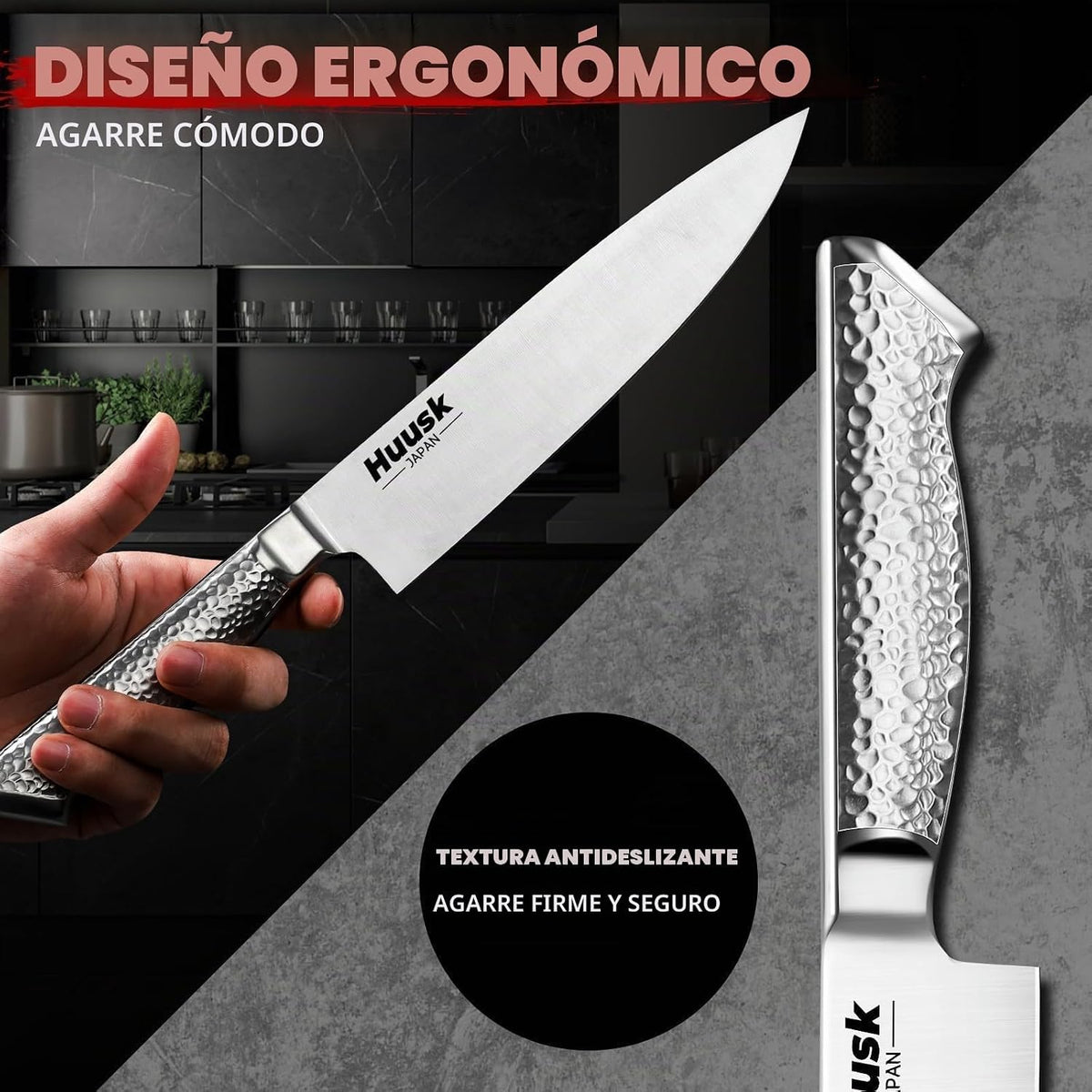 Huusk - Juego de cuchillos de cocina con bloque y afilador integrad...