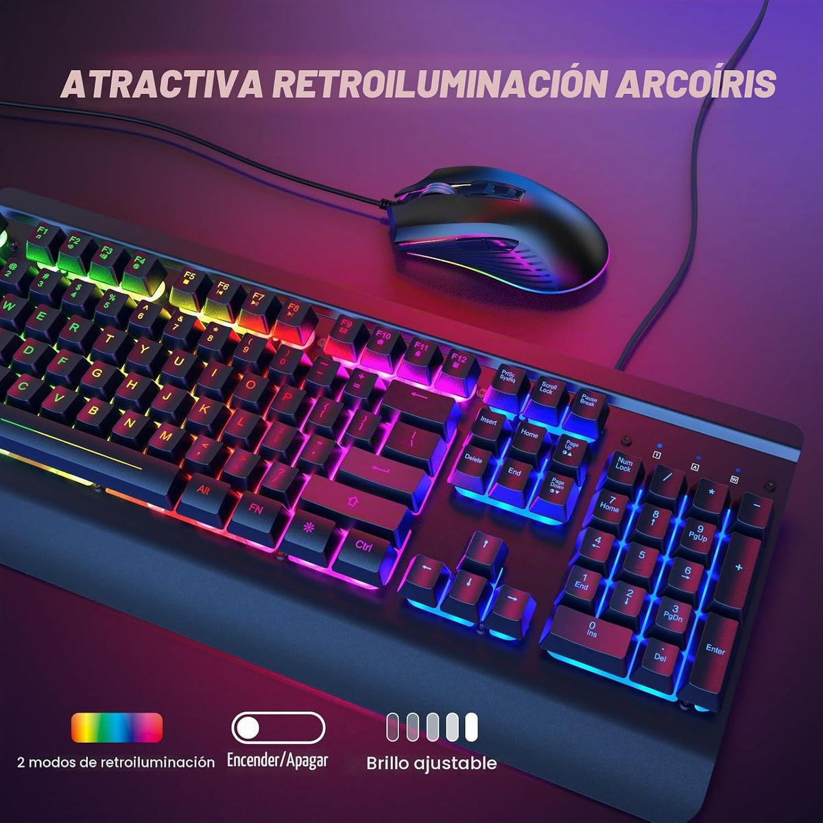 Combo de juegos con cable, 104 teclas, retroiluminación arcoíris, 4...