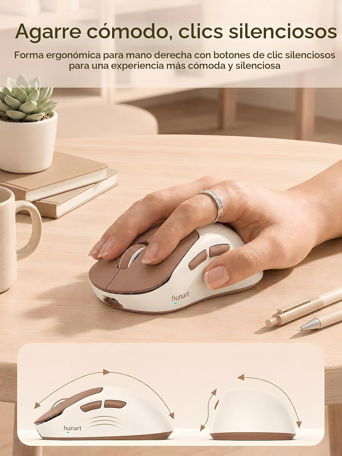 Ratón inalámbrico hunart H6 de 49 g, Bluetooth y 2,4 GHz, recargabl...