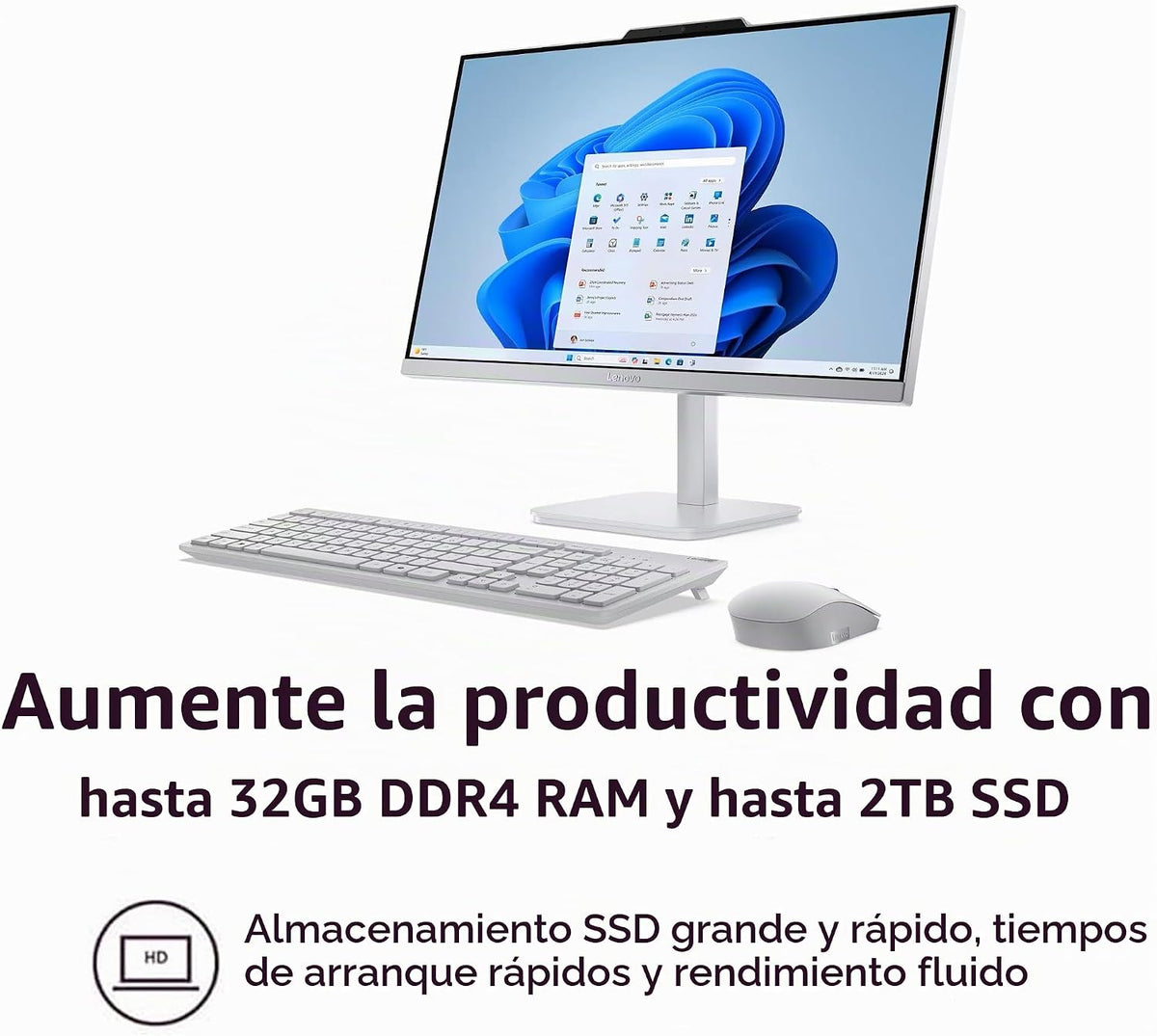 Lenovo Computadora de escritorio todo en uno FHD de 24 pulgadas par...