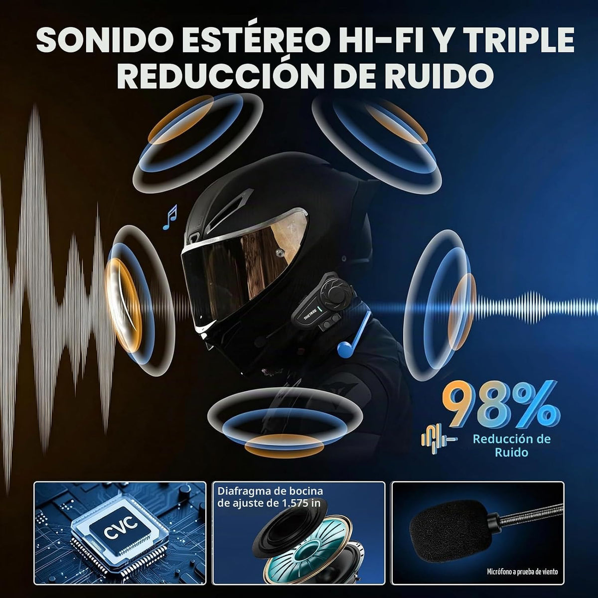 THETREE Intercomunicador Bluetooth para casco de motocicleta, comun...