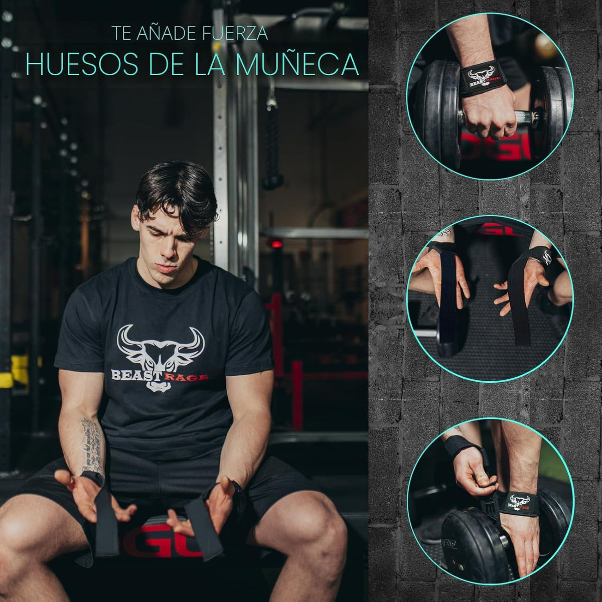 BEAST RAGE Correas de Levantamiento de Muñecas para Levantamiento d...