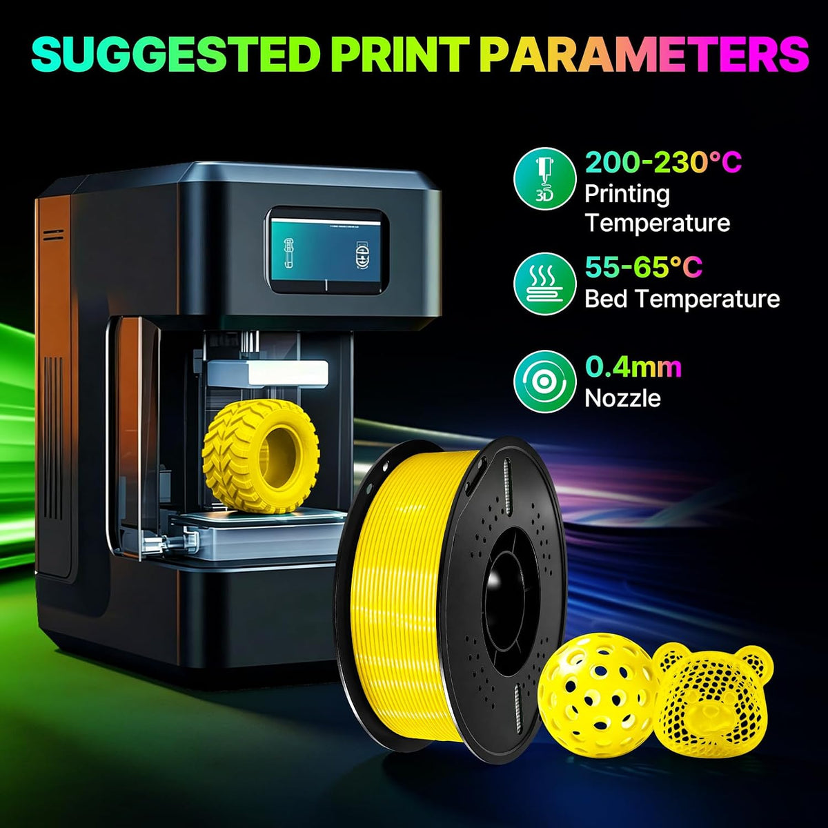 Colourbing Filamento flexible de TPU 95A para impresora 3D, suave y...