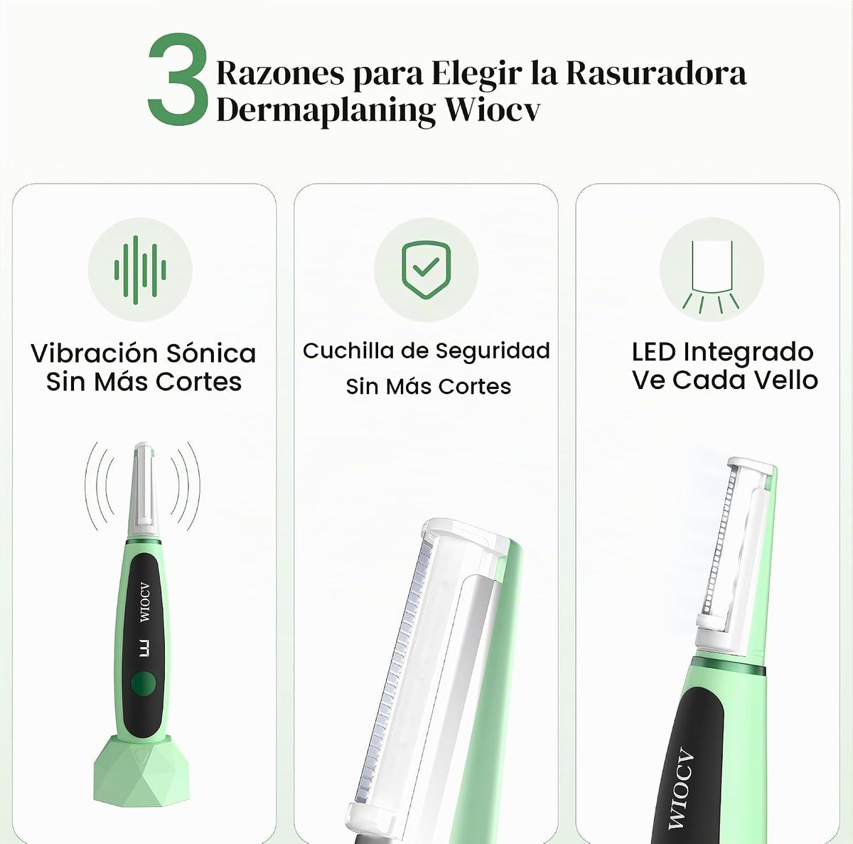 Wiocv Sonic Dermaplane Razor para mujer cara eléctrica vello facial...