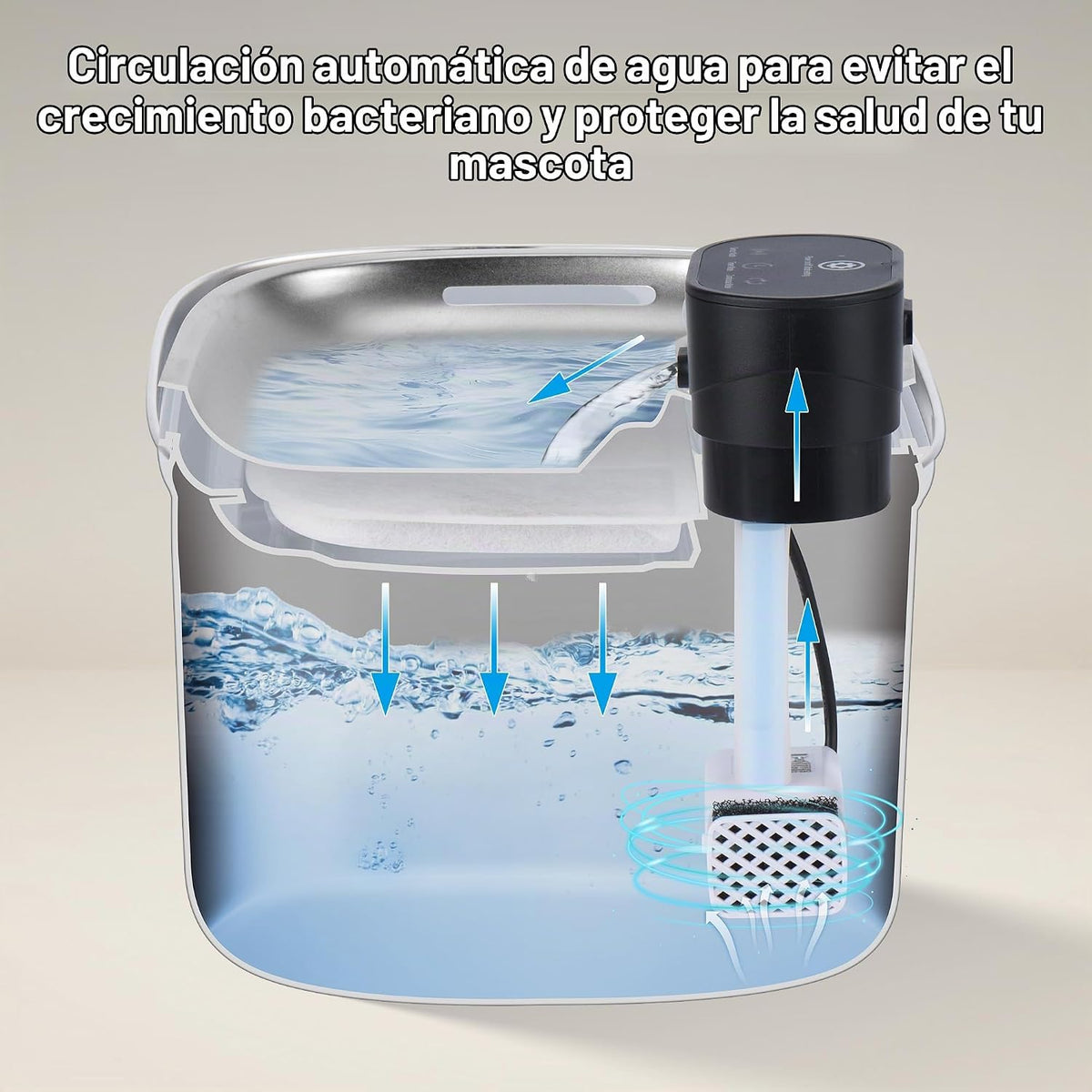 Fuente de agua inalámbrica para gatos de acero inoxidable, dispensa...