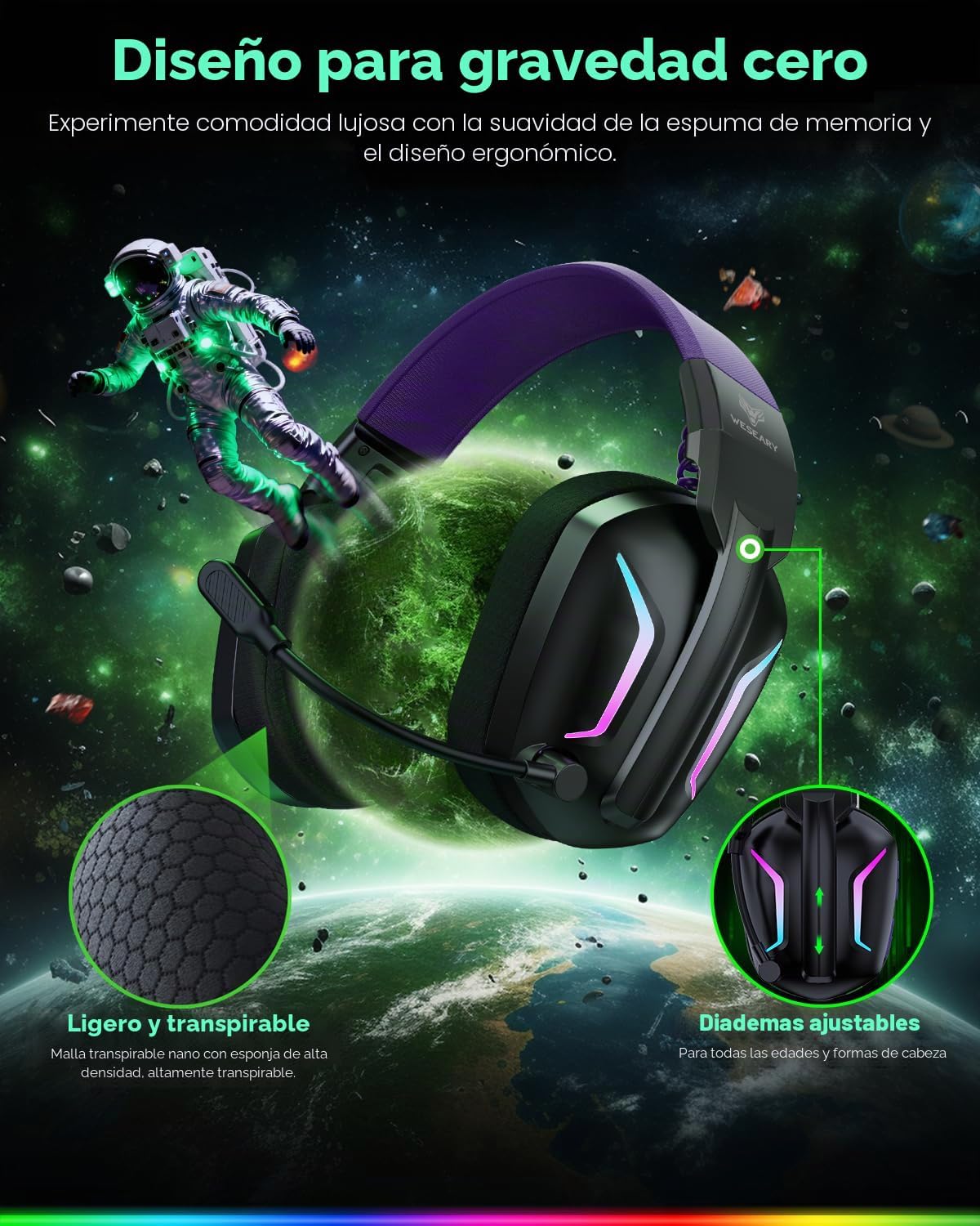 WESEARY Auriculares inalámbricos para juegos para PS5, PS4, PC, Swi...