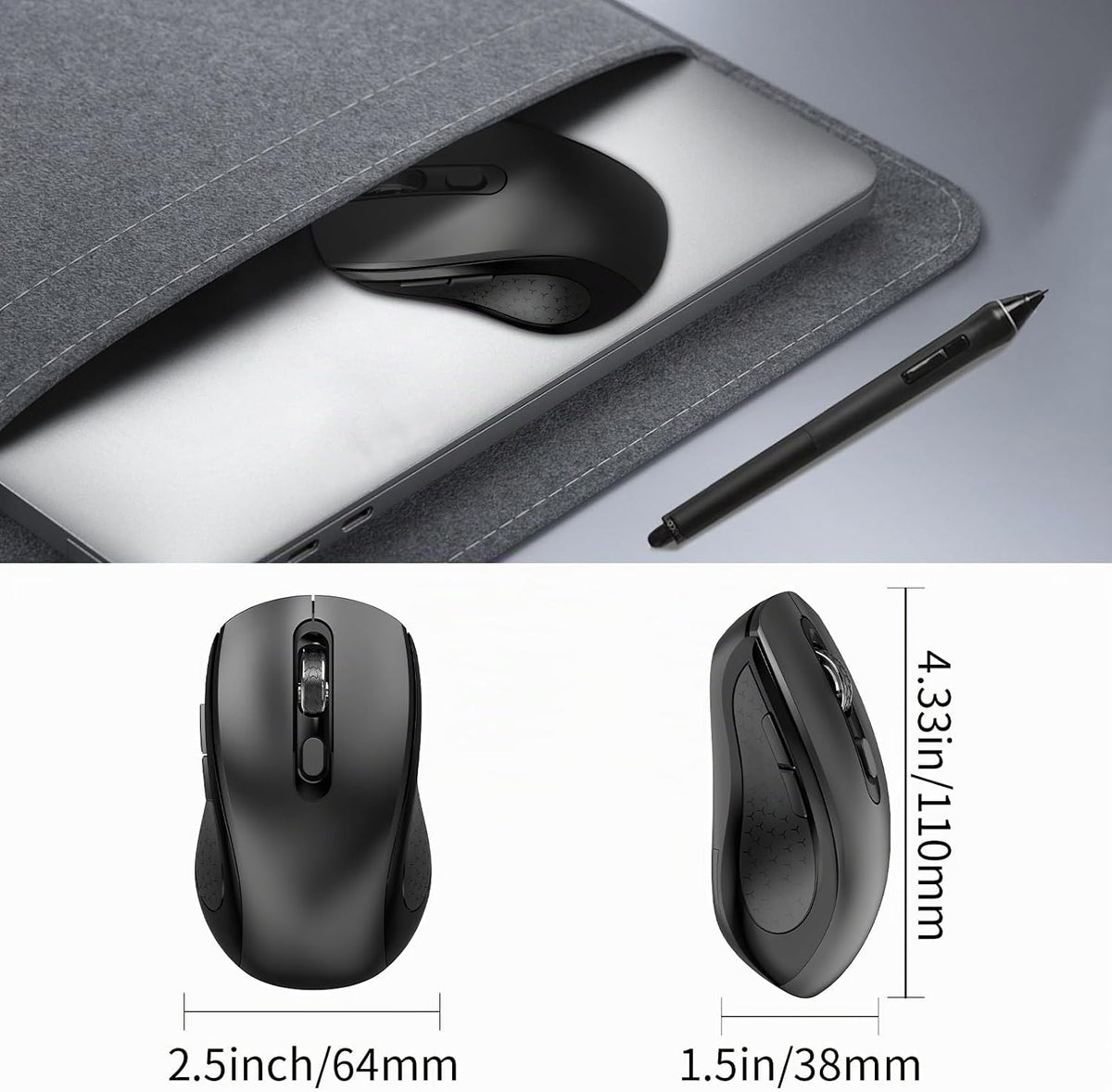 Ratón Inalámbrico Ergonómico, Ratón con Botones Laterales, 2400 DPI...