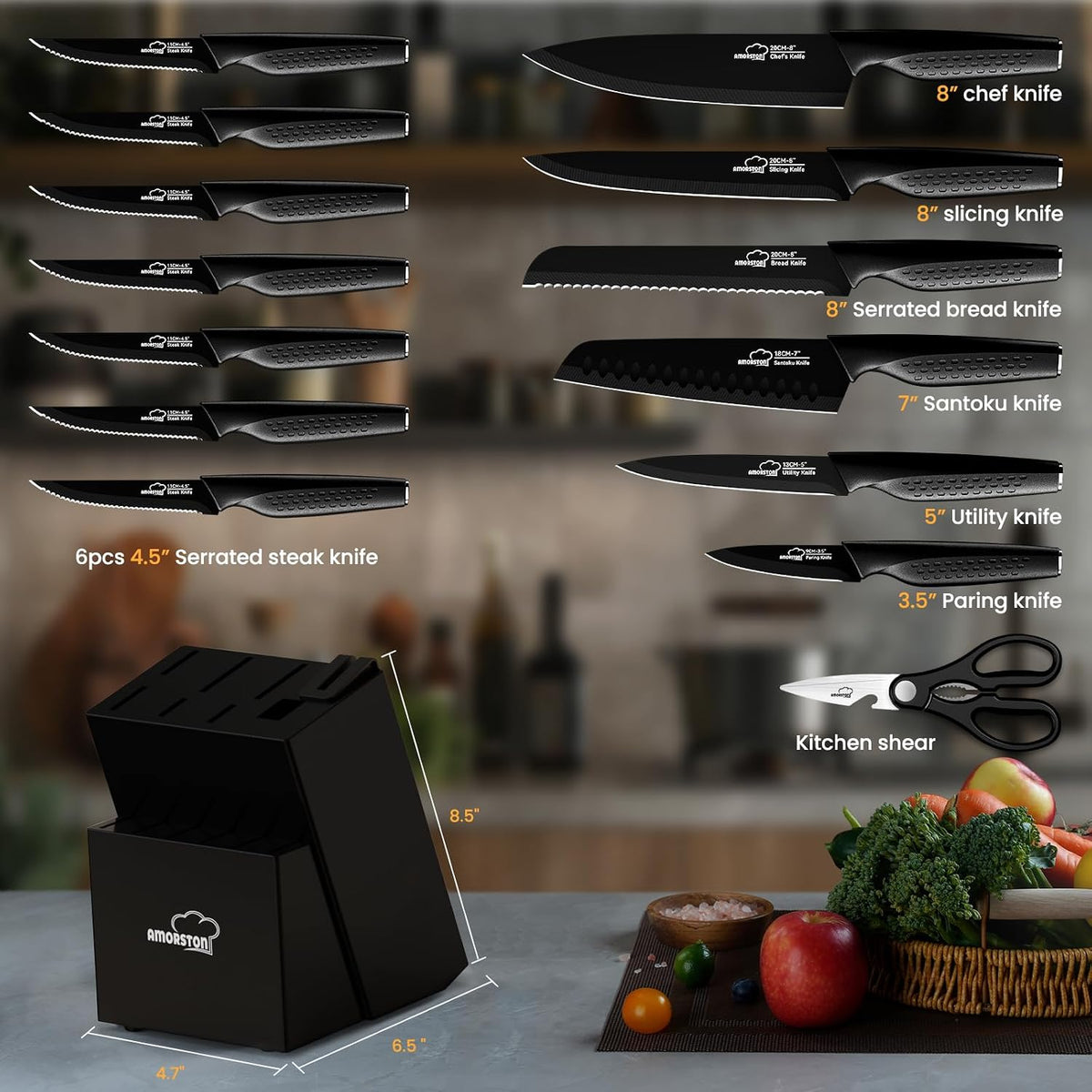 Juego de cuchillos, juego de cuchillos de cocina de 15 piezas con b...