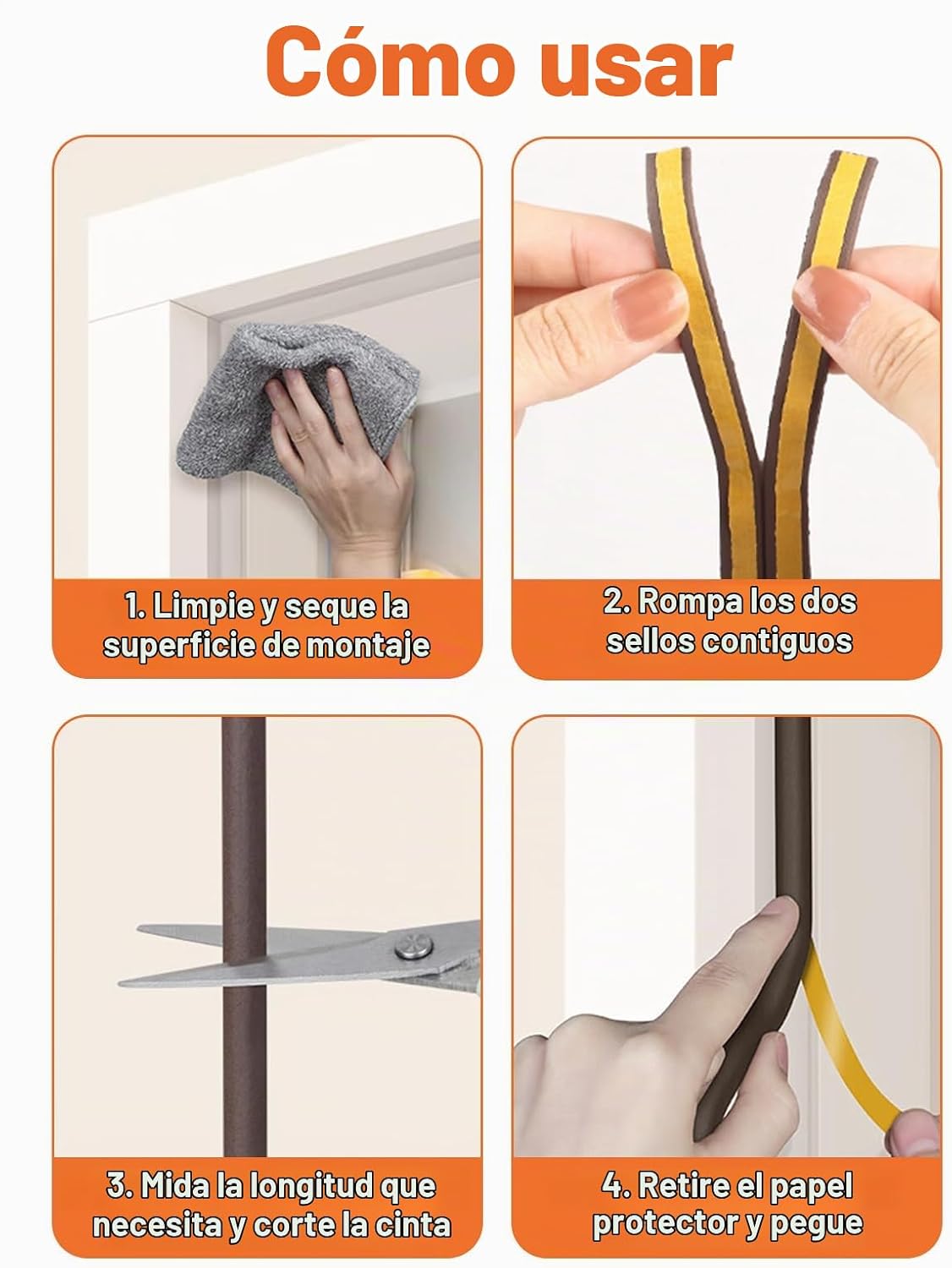 Burlete de puerta marrón, tira autoadhesiva para sello de puerta, i...