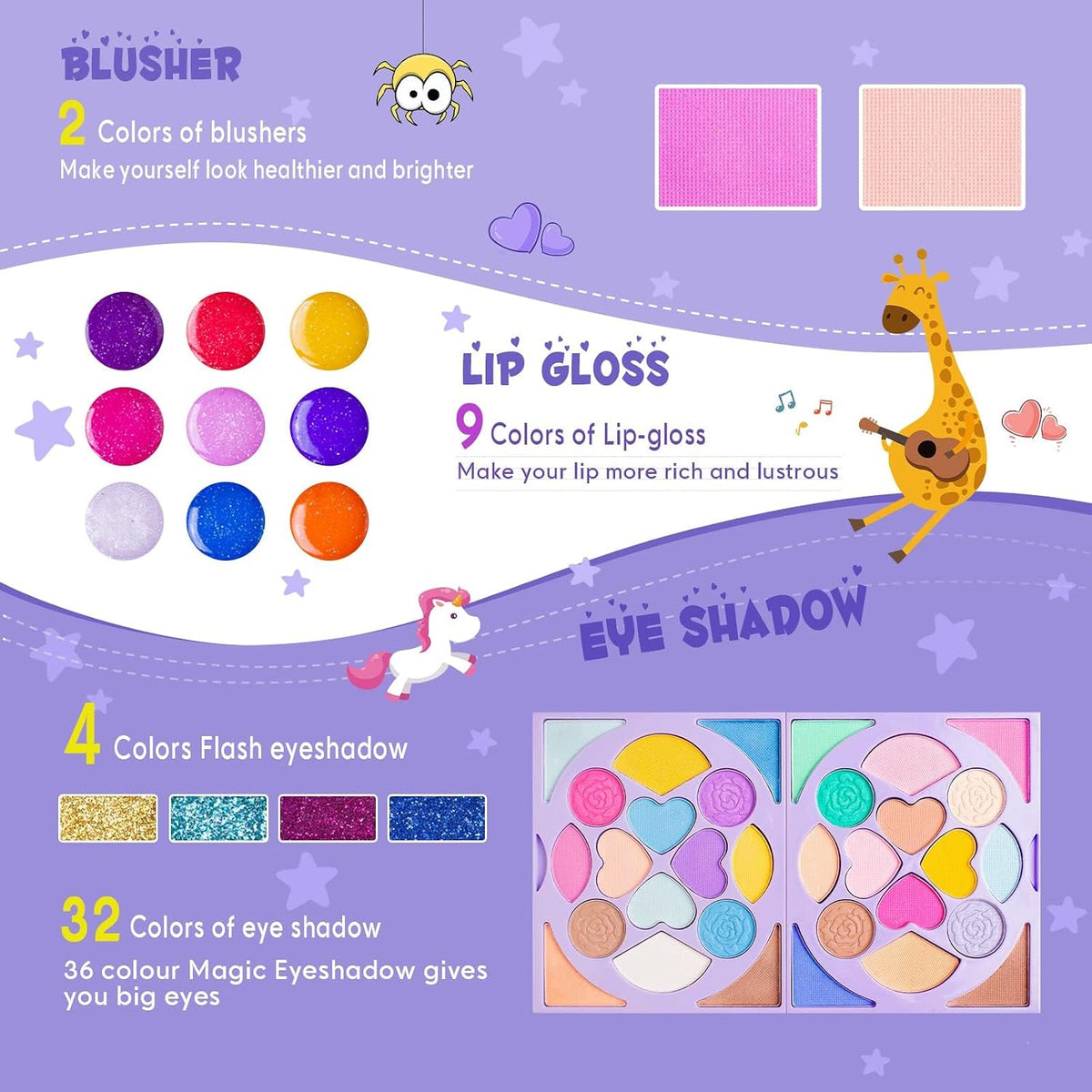 Tomons Kit de maquillaje para niños para niña, juego de belleza de...