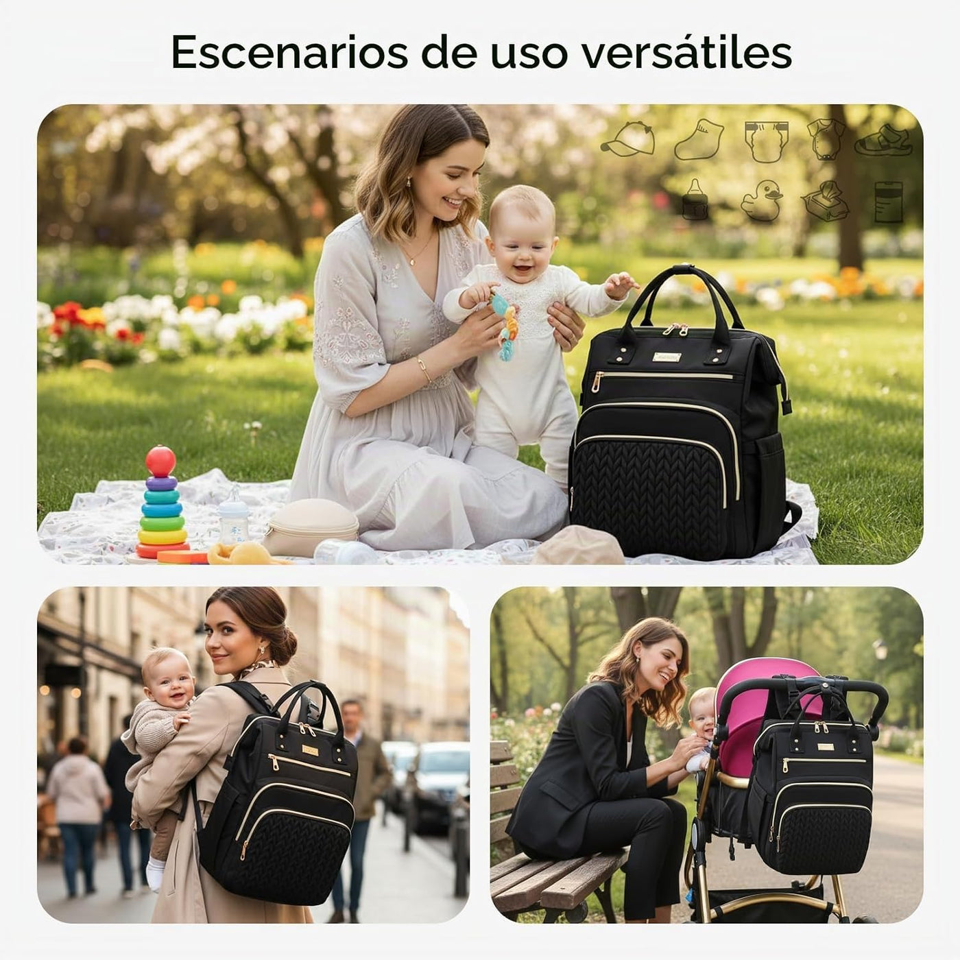 AIJIEKE Bolsa de pañales, mochila grande para pañales de bebé de gr...
