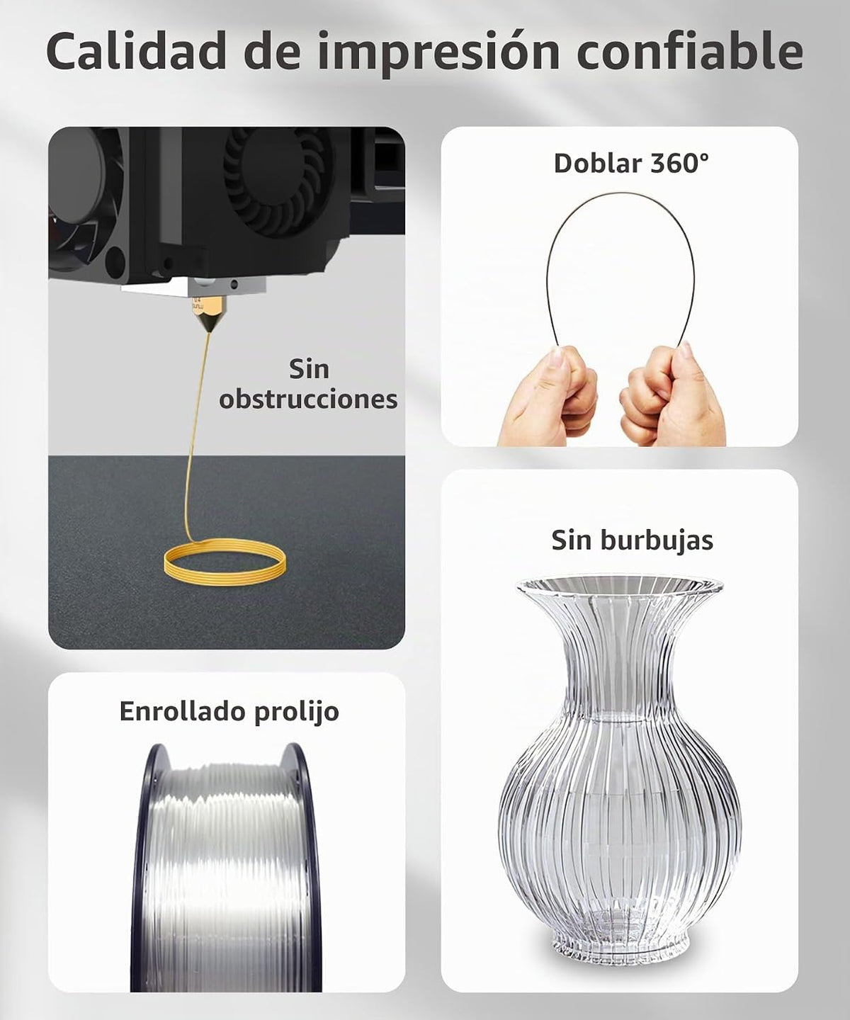 XZN Filamento PLA 1.75mm Transparente, Filamento para Impresora 3D...