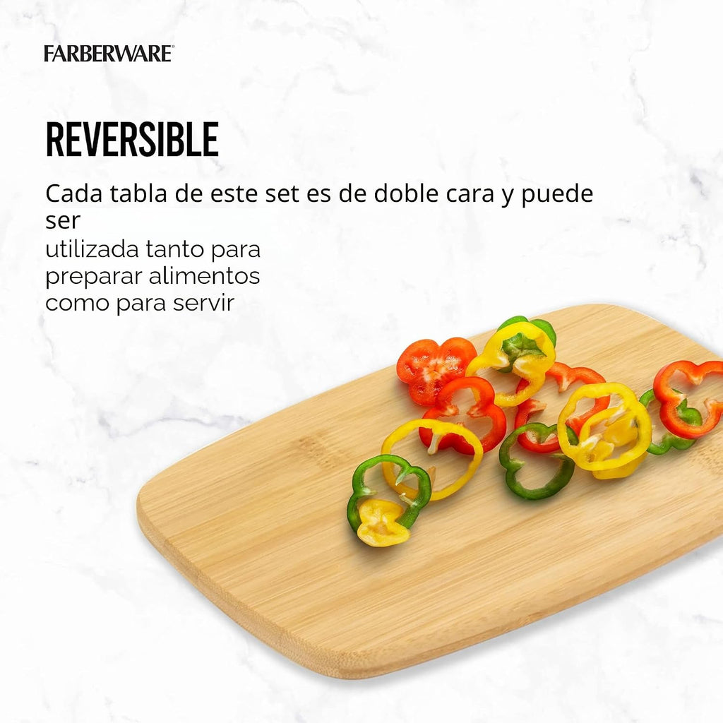 FARBERWARE Juego de tablas de cortar y charcutería reversibles de b...
