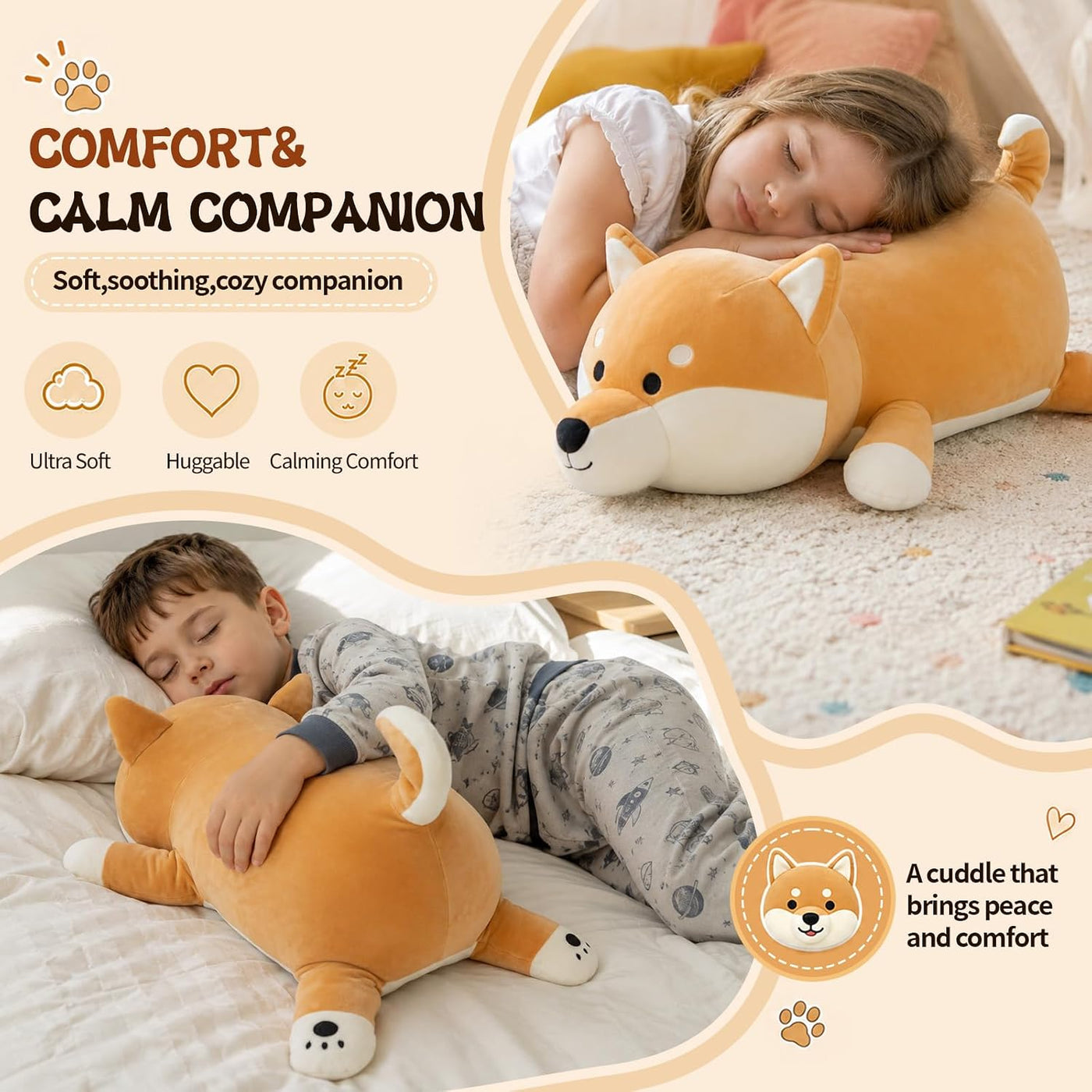 MorisMos Lindo animal de peluche Shiba Inu de 23.6 pulgadas, almoha...