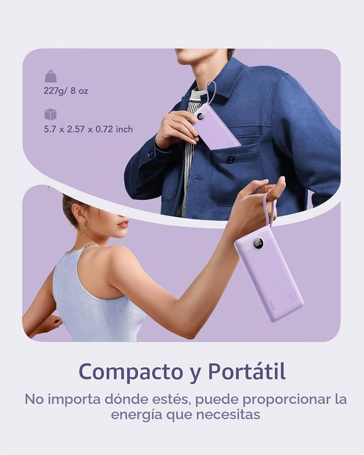 Cargador portátil VRURC, 4 cables incorporados, banco de energía de...