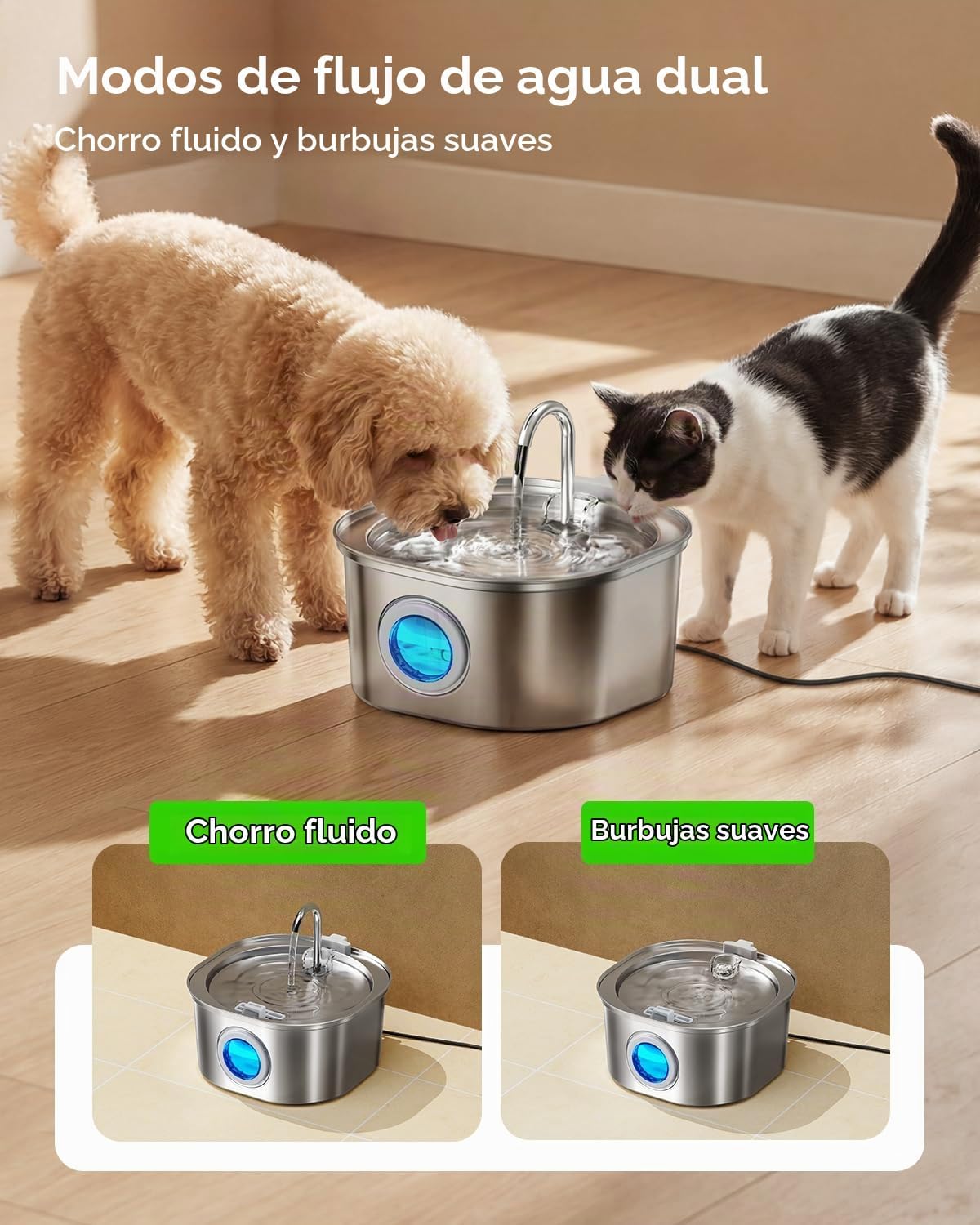 PEKTACO Fuente de Agua para Gatos de Acero Inoxidable, Dispensador...