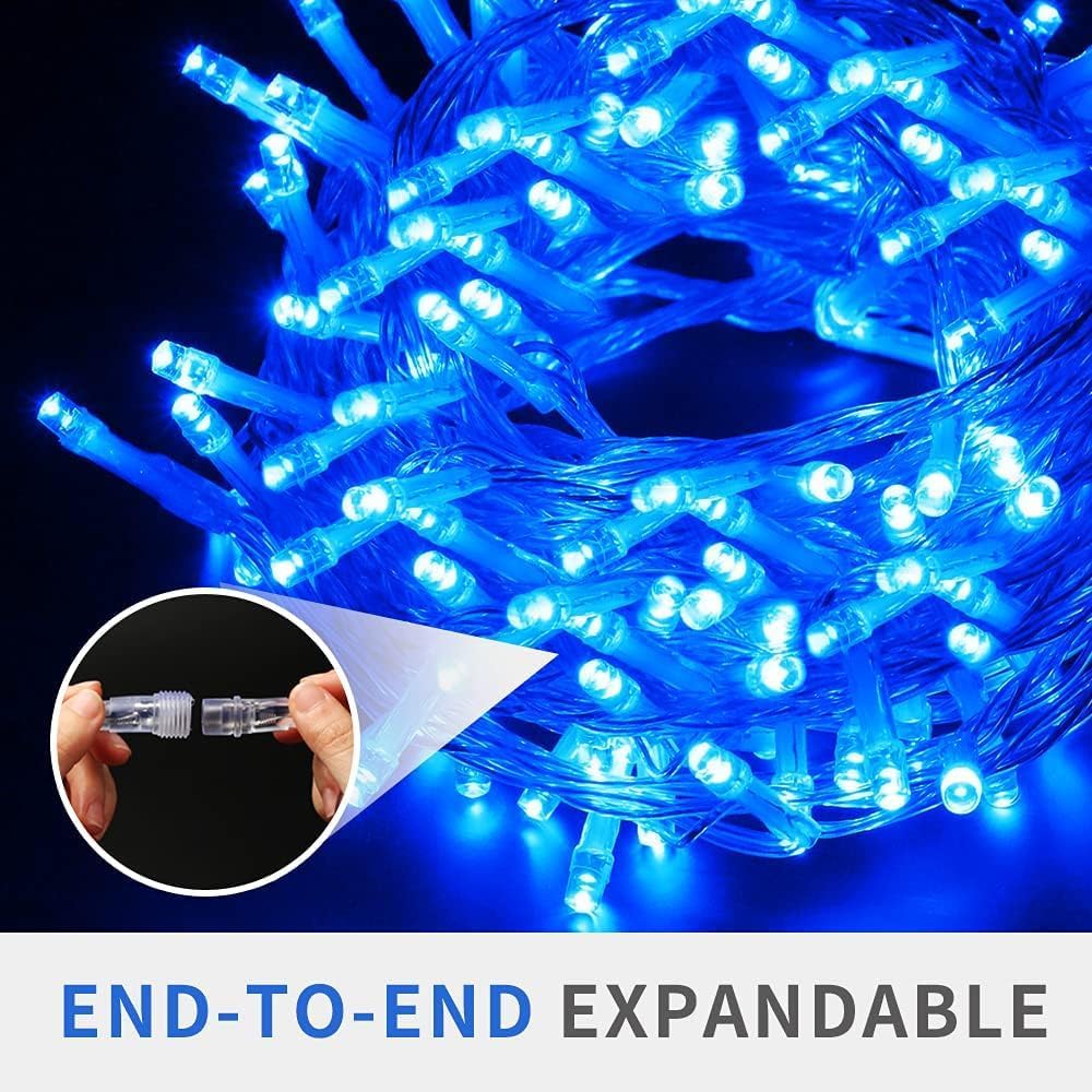 VTECHOLOGY Luces de Navidad azules enchufables de 170 pies, 500 LED...