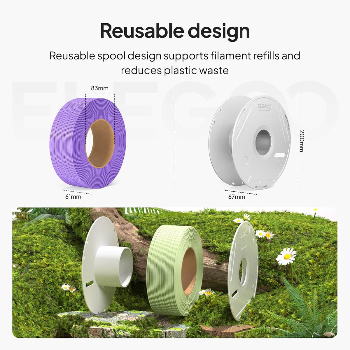 ELEGOO Filamento de impresora 3D PLA mate con carrete reutilizable,...
