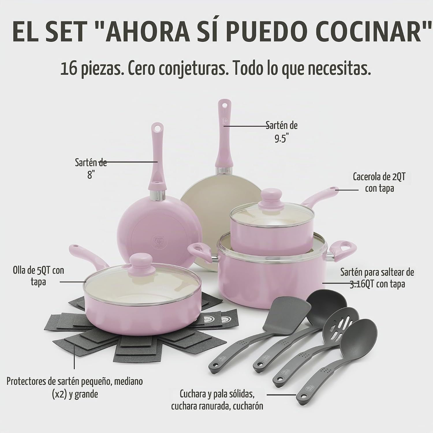 GreenLife Juego de utensilios de cocina antiadherentes de 16 piezas...