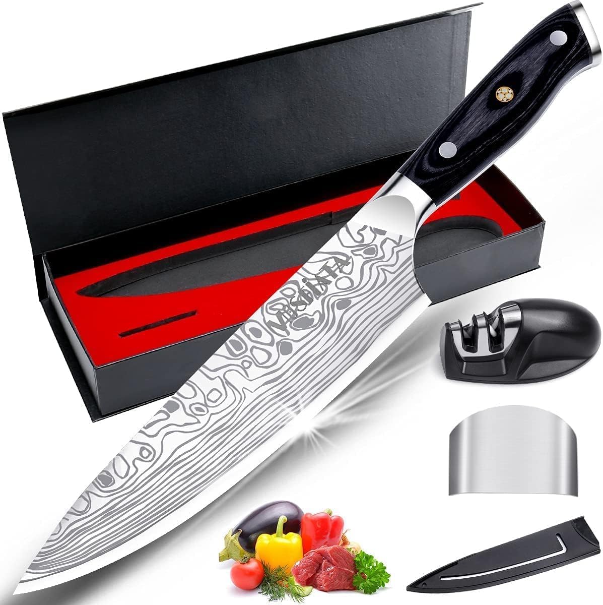 MOSFiATA - Cuchillo de chef profesional súper afilado de 8 pulgadas...
