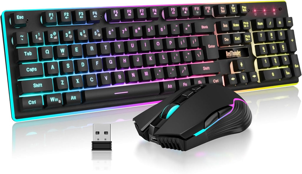 RedThunder K10 Combo de teclado y mouse inalámbricos para juegos, b...